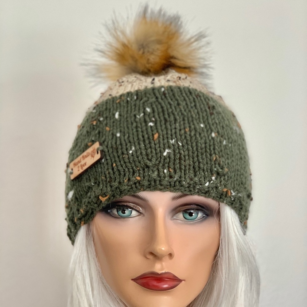 Hand Knits 2 Love Beanie Hat Cap Camouflage Pom